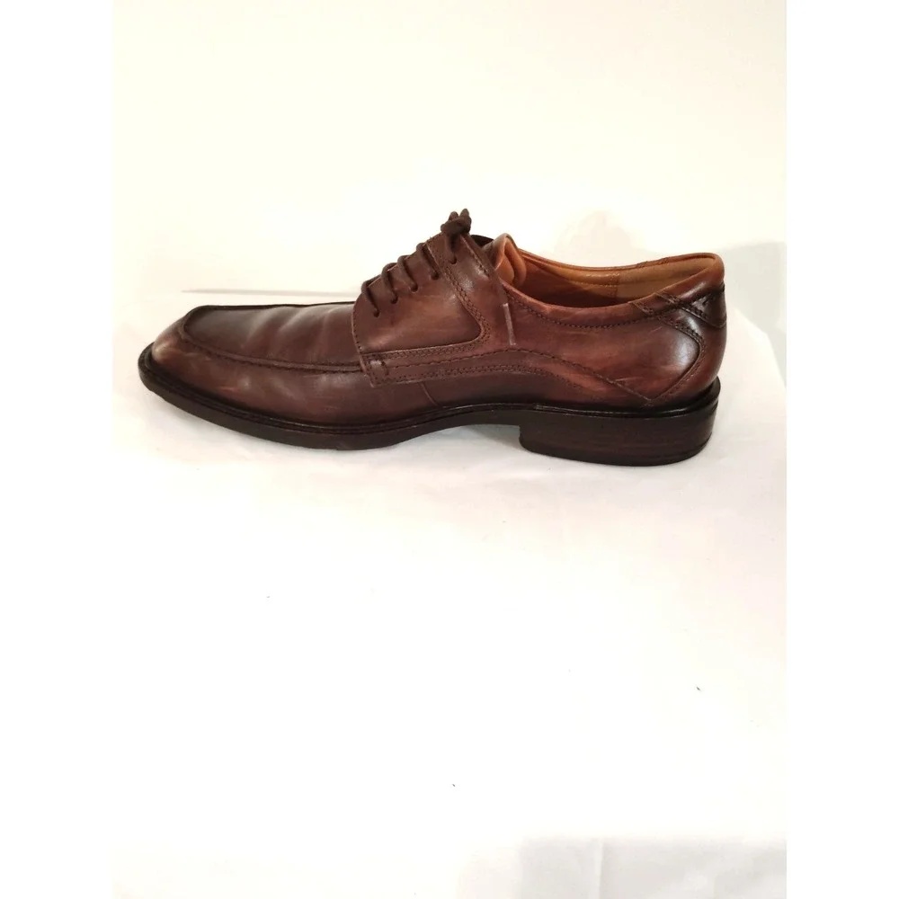 Ecco Brown Leather Lace Tie Almond Toe Derby 43 US 9.5 Preppy Oxford Dress Shoes